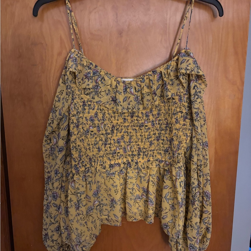 Astr Yellow Smocked Ruffled Blouse
